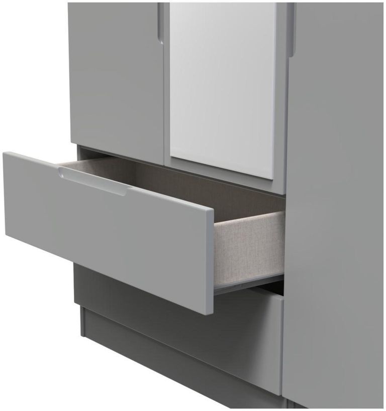 Milan Grey 3 Door Tall Combi Wardrobe - 1 Mirror and LHF 2 Drawers