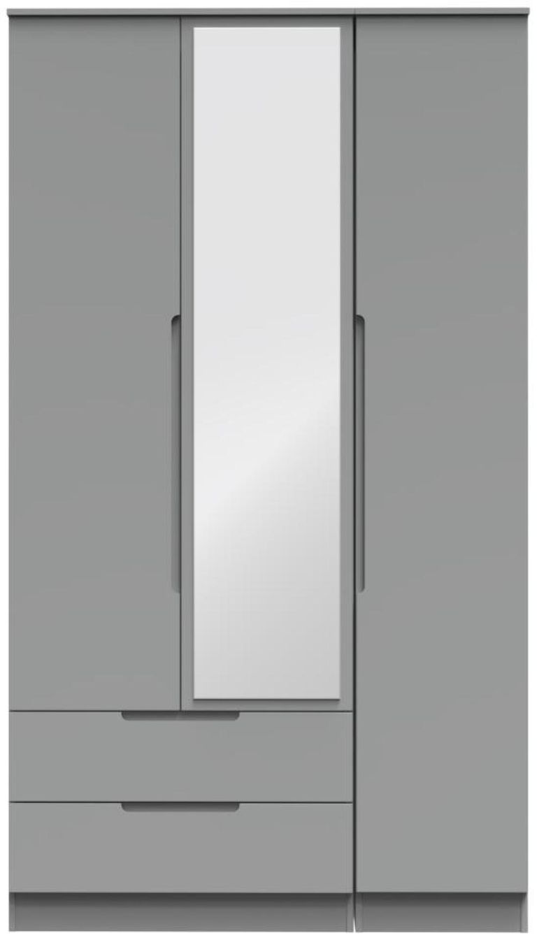 Milan Grey 3 Door Tall Combi Wardrobe - 1 Mirror and LHF 2 Drawers