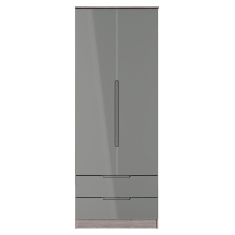 Milan Grey Gloss and Grey Oak 2 Door 2 Drawer Double Wardrobe