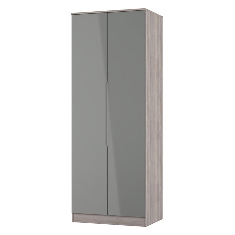 Milan Grey Gloss and Grey Oak 2 Door Plain Tall Wardrobe