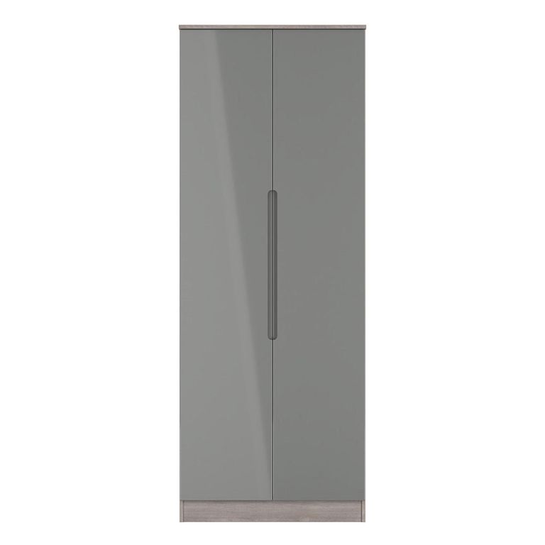 Milan Grey Gloss and Grey Oak 2 Door Plain Tall Wardrobe