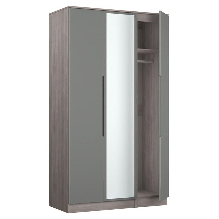 Milan Grey Gloss and Grey Oak 3 Door Tall Triple Wardrobe - 1 Mirror