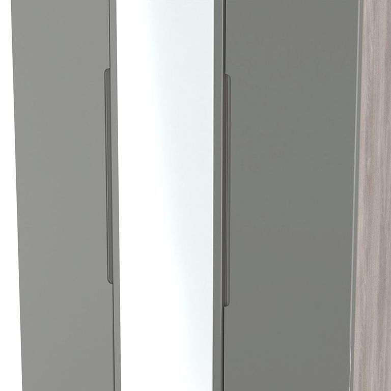 Milan Grey Gloss and Grey Oak 3 Door Tall Triple Wardrobe - 1 Mirror