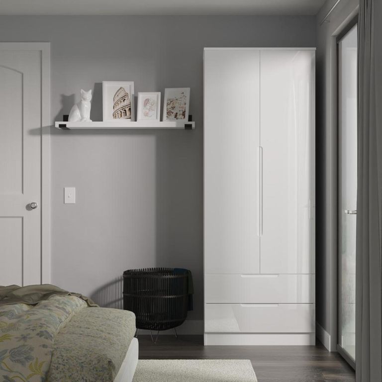 Milan White Gloss 2 Door 2 Drawer Double Wardrobe