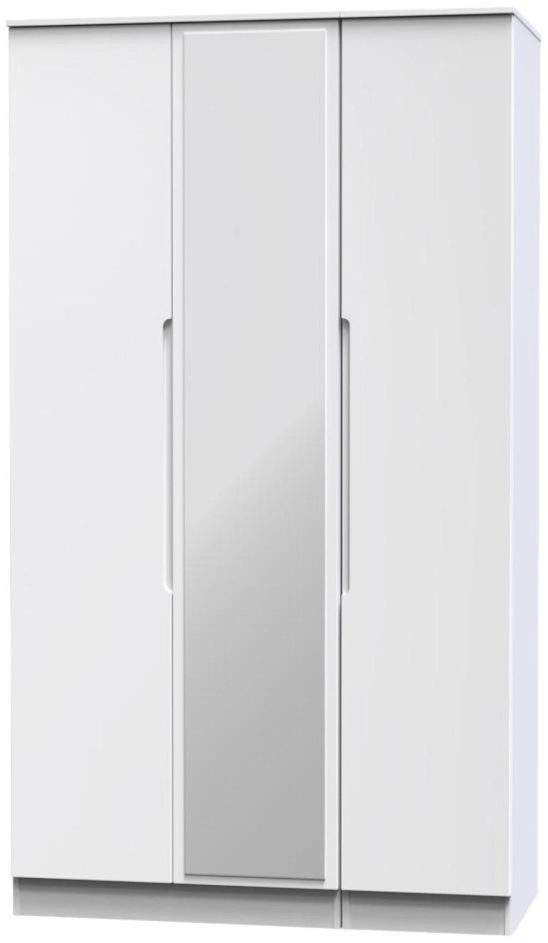 Milan White Gloss 3 Door Tall Triple Wardrobe - 1 Mirror