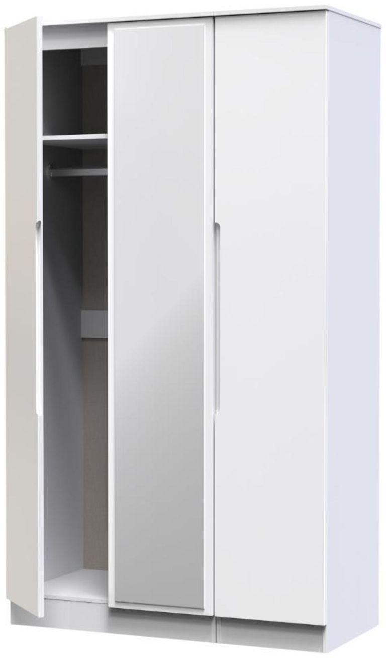 Milan White Gloss 3 Door Tall Triple Wardrobe - 1 Mirror
