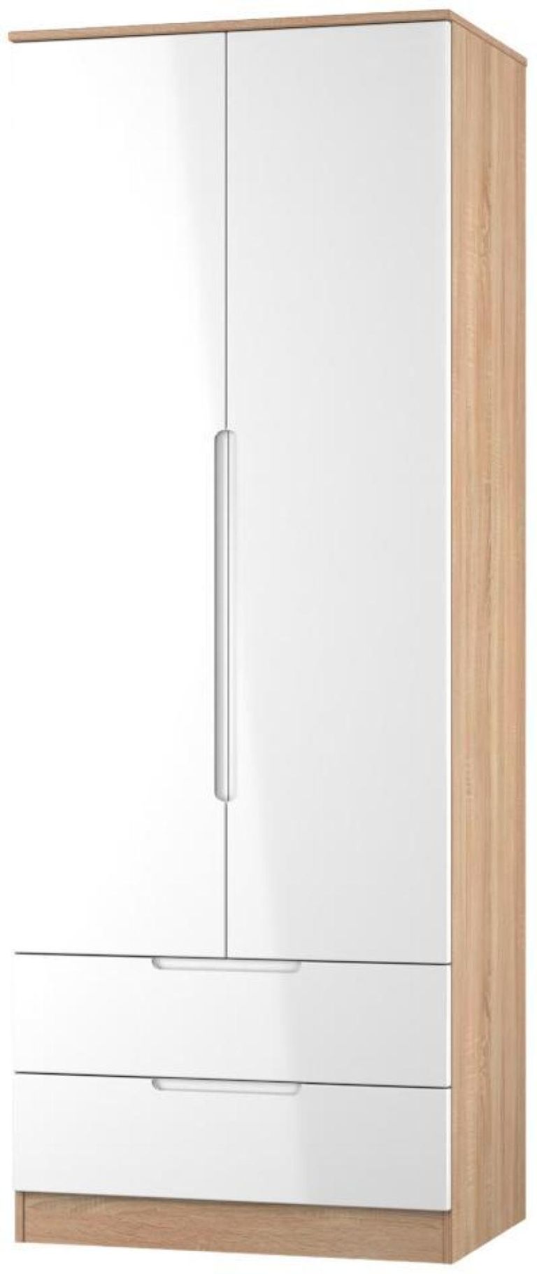 Milan White Gloss and Oak Effect 2 Door 2 Drawer Double Wardrobe