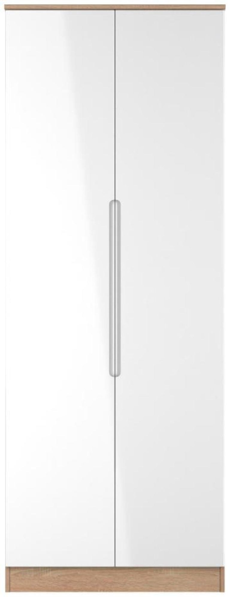 Milan White Gloss and Oak Effect 2 Door Plain Tall Wardrobe