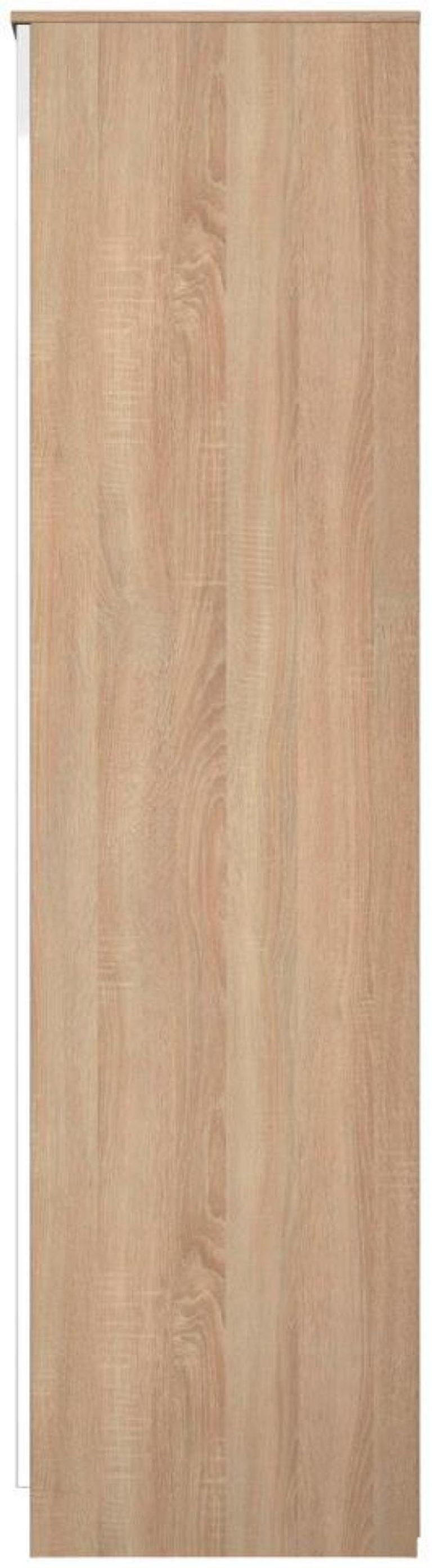 Milan White Gloss and Oak Effect 3 Door Tall Combi Wardrobe - 1 Mirror and LHF 2 Drawers