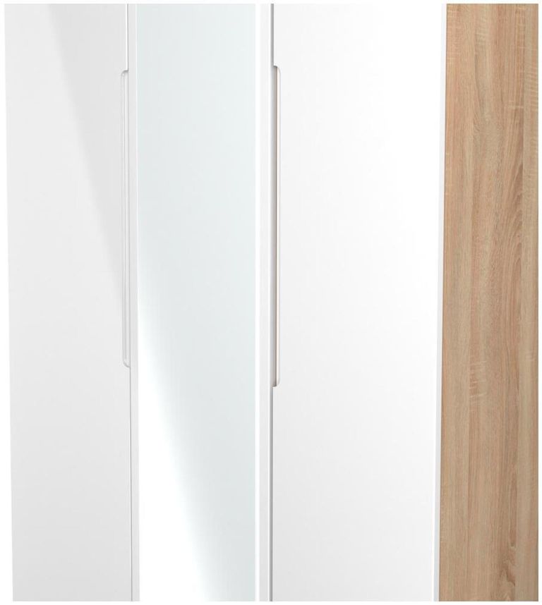 Milan White Gloss and Oak Effect 3 Door Tall Triple Wardrobe - 1 Mirror