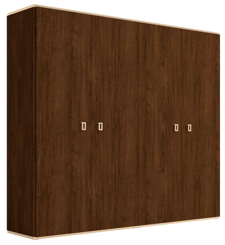 Modern Eva Wardrobe - 4 Door - Walnut with Gold Trim