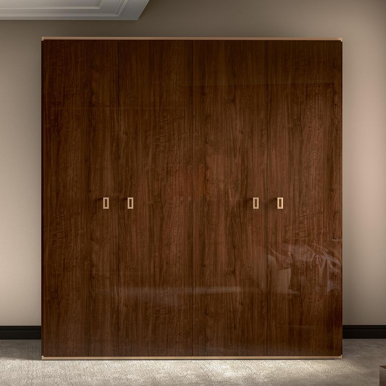 Modern Eva Wardrobe - 4 Door - Walnut with Gold Trim
