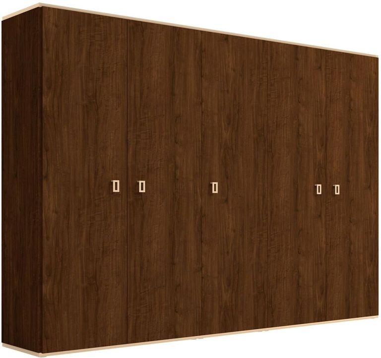 Modern Eva Wardrobe - 5 Door - Walnut with Gold Trim