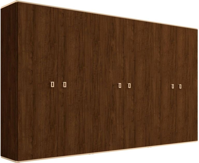 Modern Eva Wardrobe - 6 Door - Walnut with Gold Trim