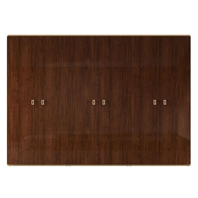 Modern Eva Wardrobe - 6 Door - Walnut with Gold Trim