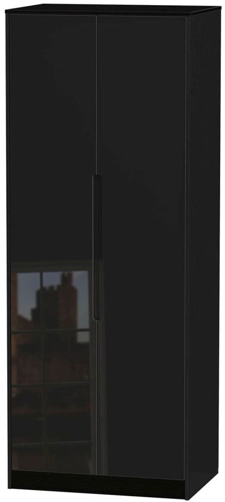 Monaco Black Gloss 2 Door Plain Tall Wardrobe