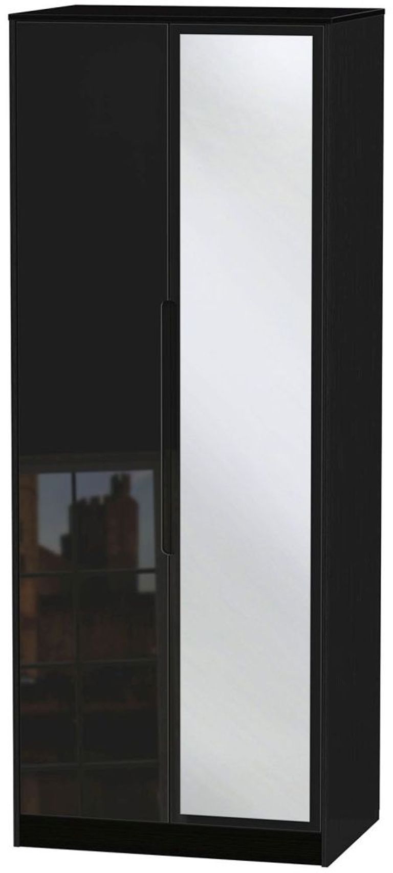Monaco Black Gloss 2 Door Tall Wardrobe - 1 Mirror