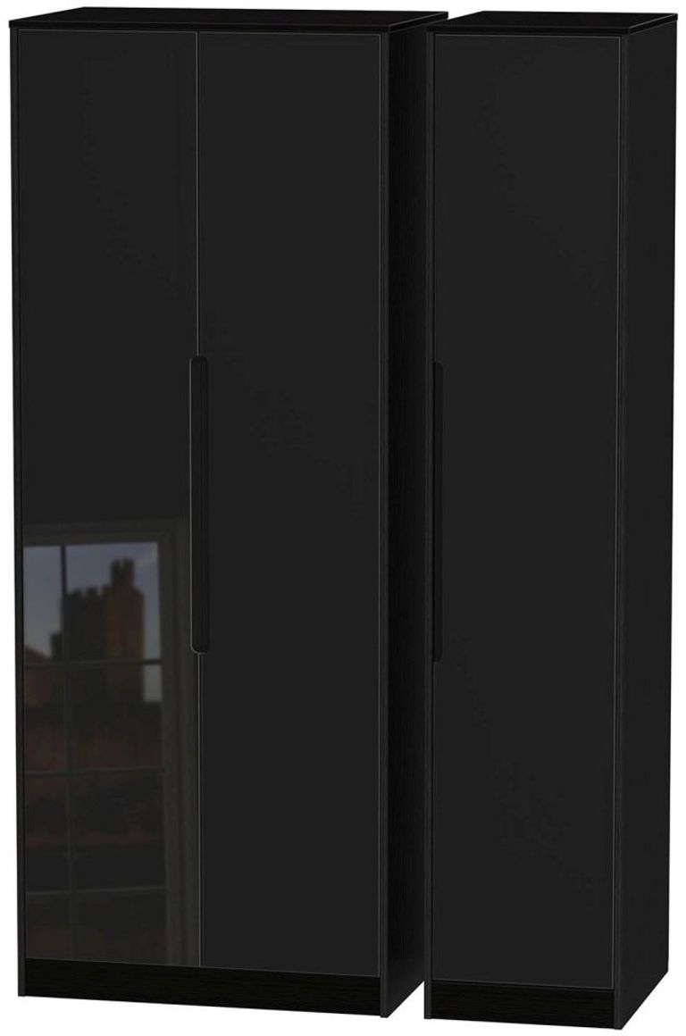 Monaco Black Gloss 3 Door Tall Triple Wardrobe