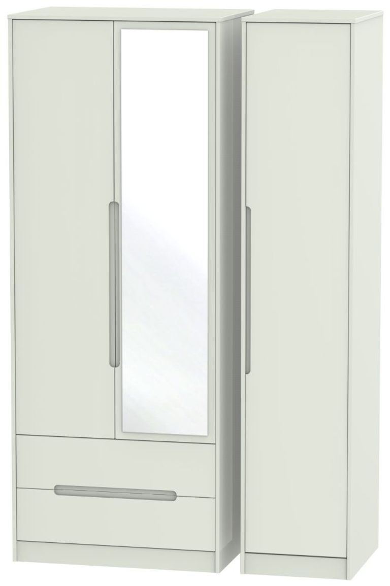 Monaco Cashmere 3 Door Tall Combi Wardrobe - 1 Mirror and LHF 2 Drawers