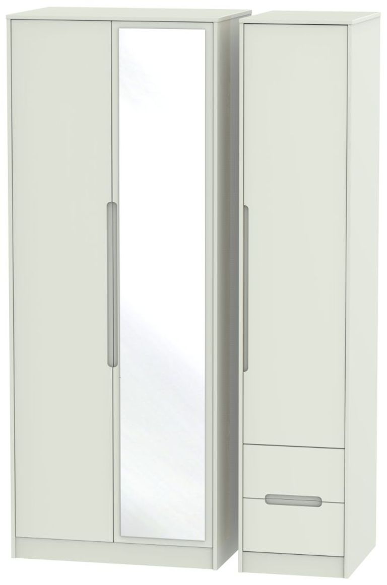Monaco Cashmere 3 Door Tall Combi Wardrobe - 1 Mirror and RHF 2 Drawers