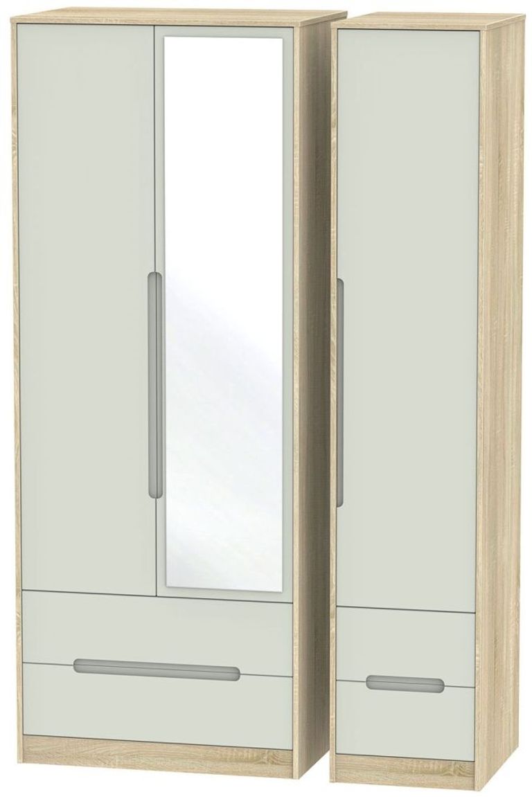 Monaco Cashmere and Oak Effect 3 Door Tall Combi Wardrobe - 1 Mirror