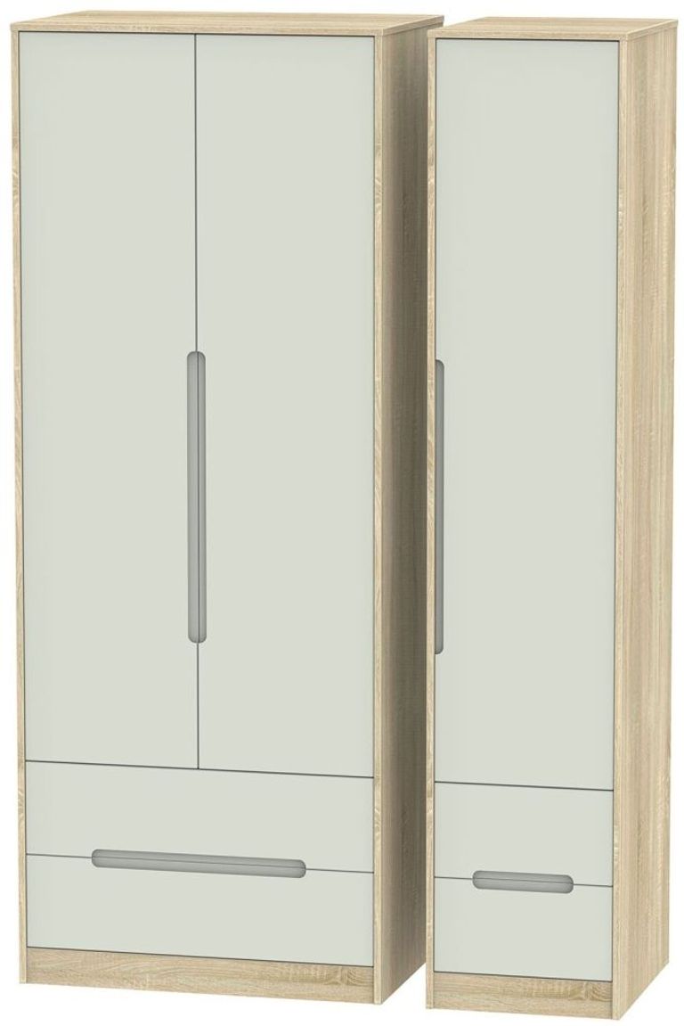 Monaco Cashmere and Oak Effect 3 Door Tall Triple Wardrobe - 4 Drawers