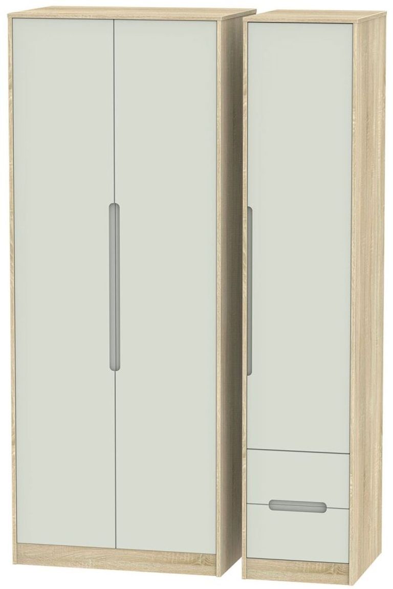 Monaco Cashmere and Oak Effect 3 Door Tall Triple Wardrobe - RHF 2 Drawers