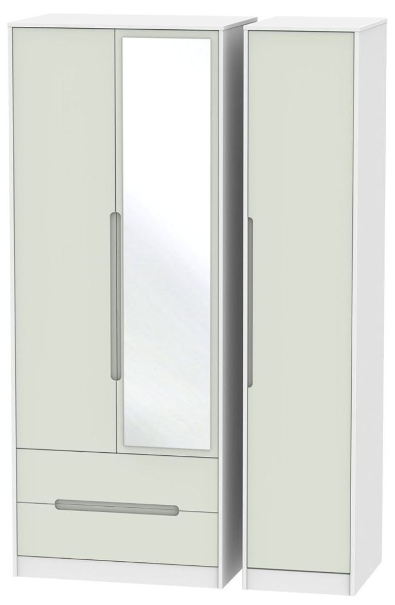 Monaco Cashmere and White 3 Door Tall Combi Wardrobe - 1 Mirror and LHF 2 Drawers