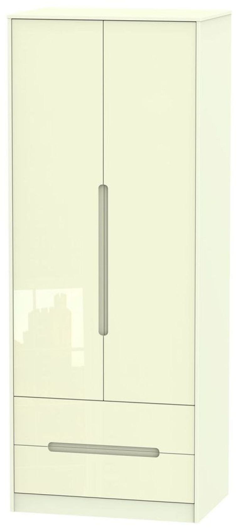 Monaco Cream Gloss 2 Door 2 Drawer Tall Wardrobe