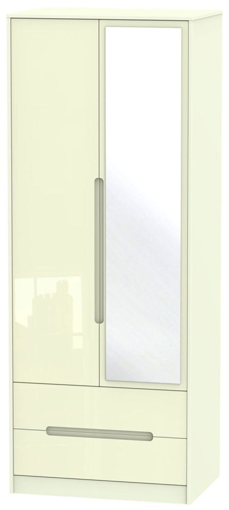 Monaco Cream Gloss 2 Door Tall Combi Wardrobe - 1 Mirror
