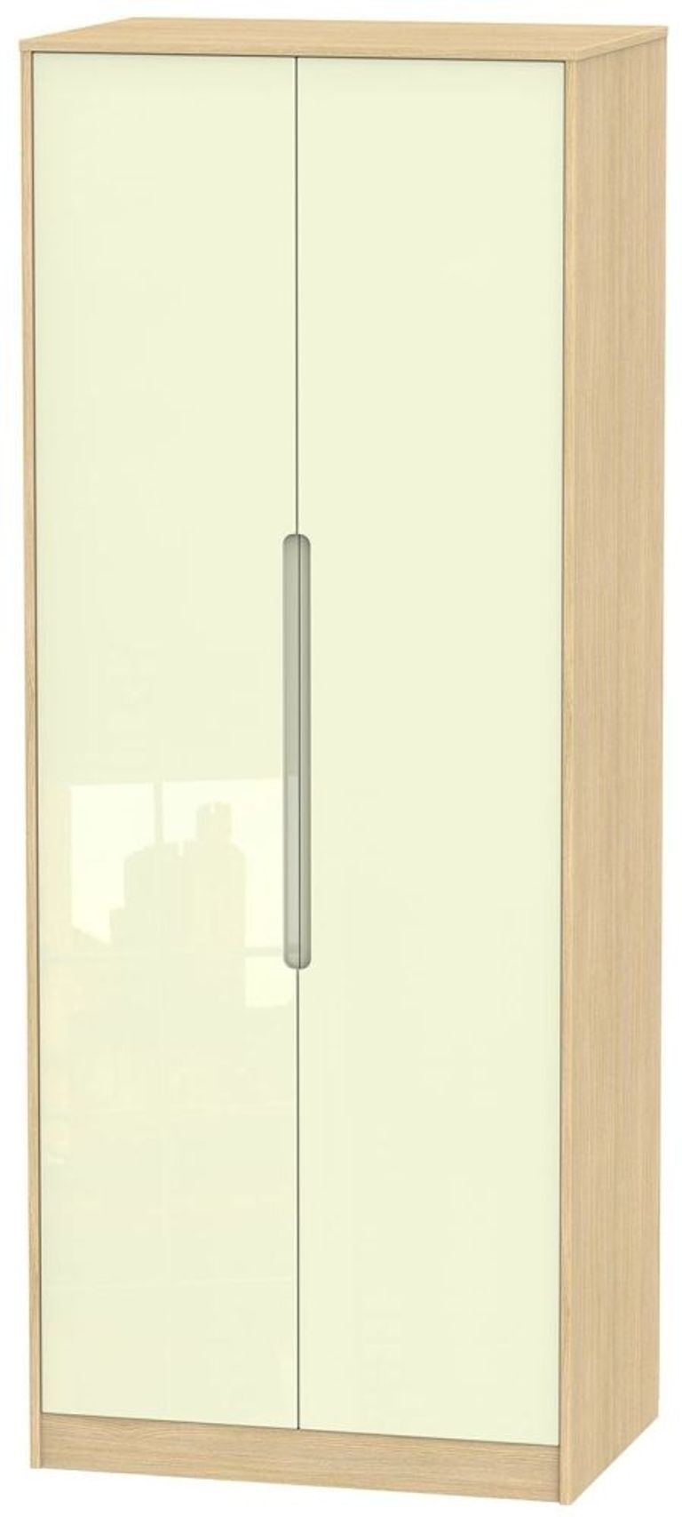 Monaco Cream Gloss and Light Oak 2 Door Plain Tall Wardrobe