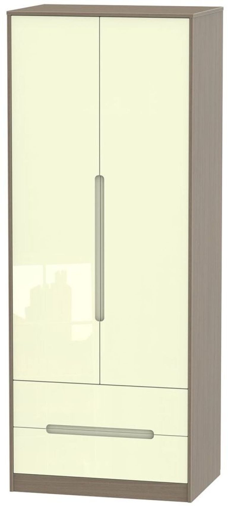 Monaco Cream Gloss and Toronto Walnut 2 Door 2 Drawer Tall Wardrobe