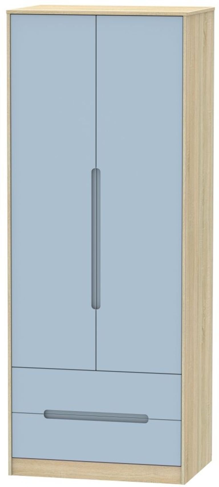 Monaco Denim and Oak Effect 2 Door 2 Drawer Tall Wardrobe