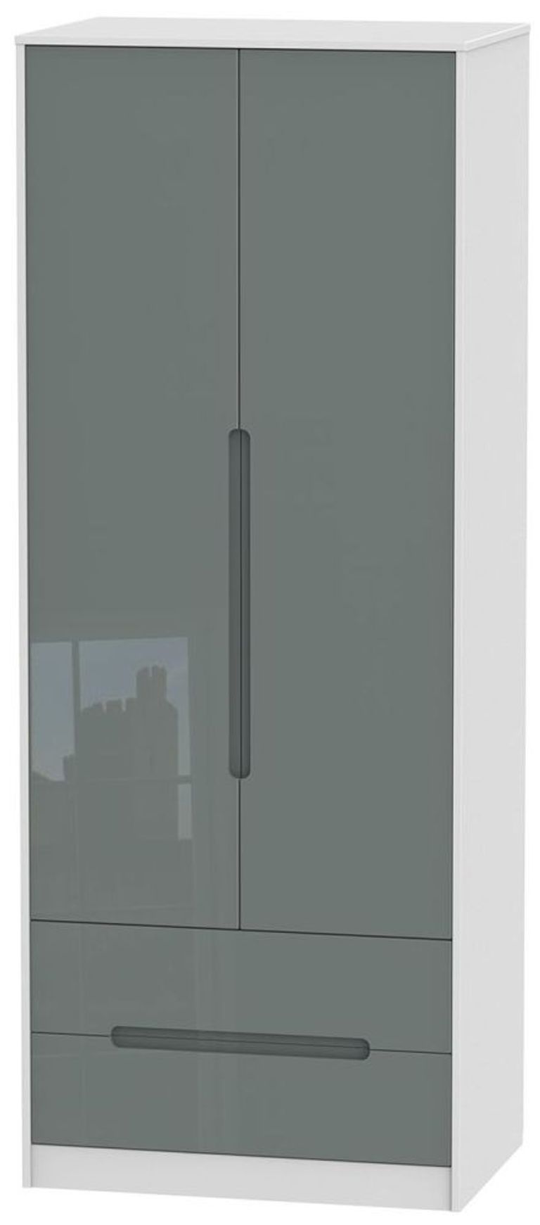 Monaco Grey Gloss and White 2 Door 2 Drawer Tall Wardrobe