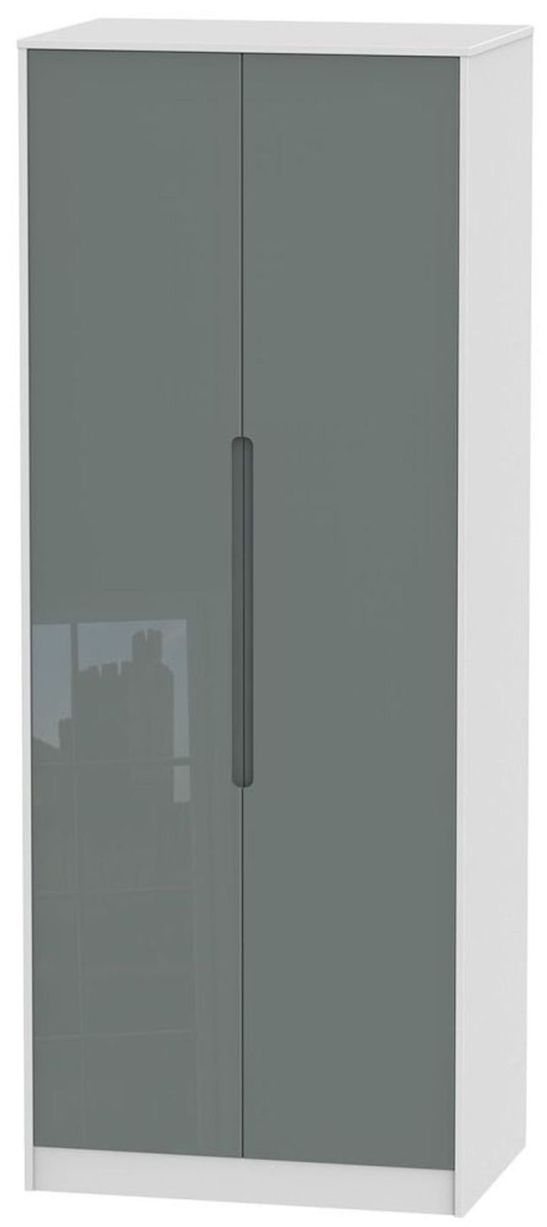 Monaco Grey Gloss and White 2 Door Plain Tall Wardrobe