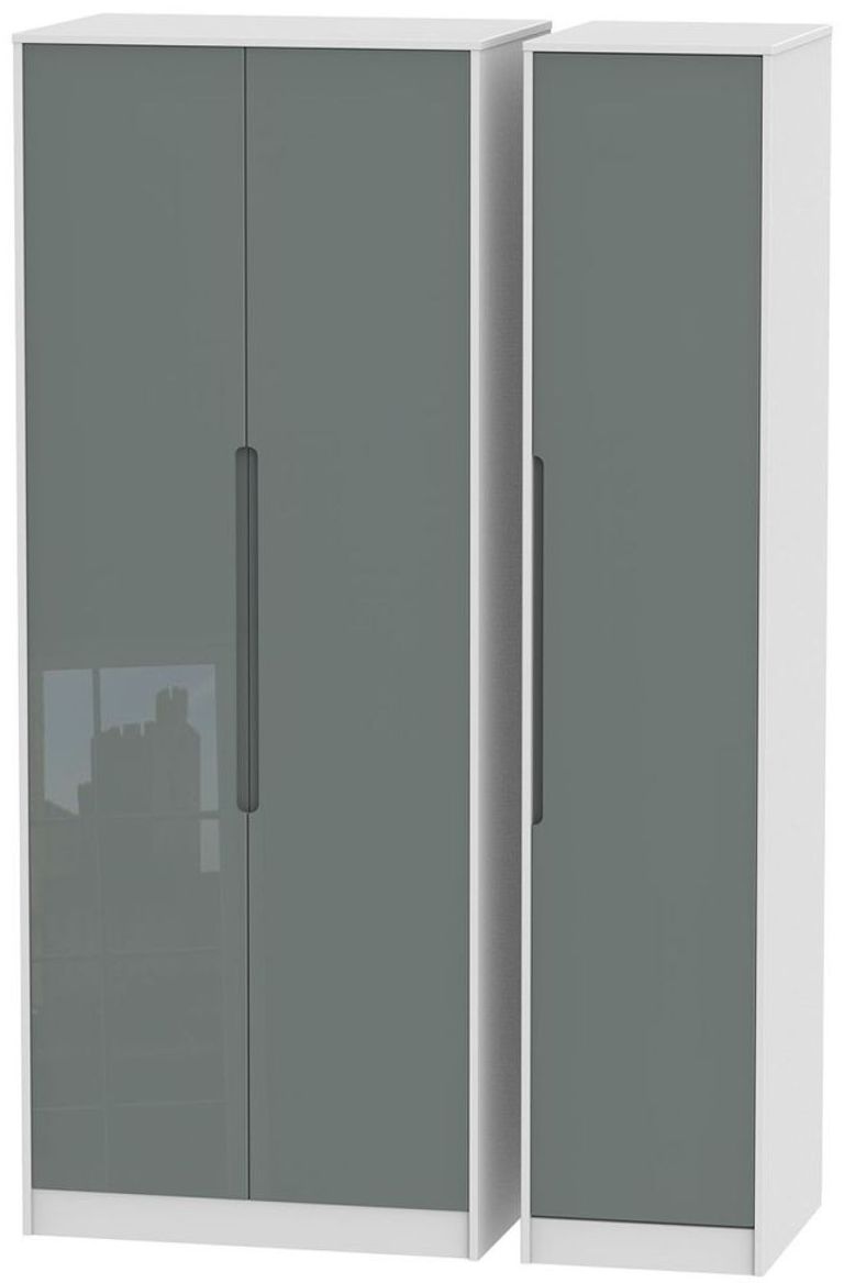 Monaco Grey Gloss and White 3 Door Tall Triple Wardrobe