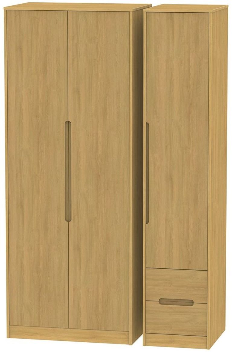 Monaco Modern Oak 3 Door Tall Triple Wardrobe - RHF 2 Drawers