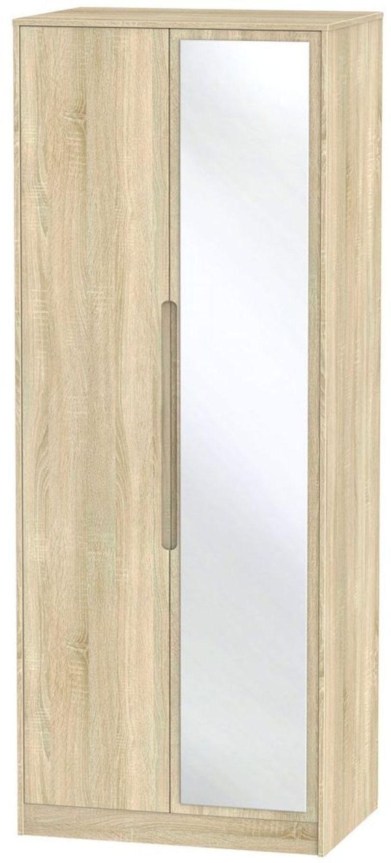 Monaco Oak Effect 2 Door Tall Wardrobe - 1 Mirror