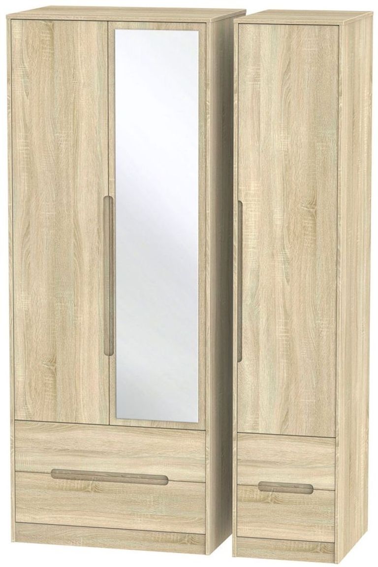 Monaco Oak Effect 3 Door Tall Combi Wardrobe - 1 Mirror