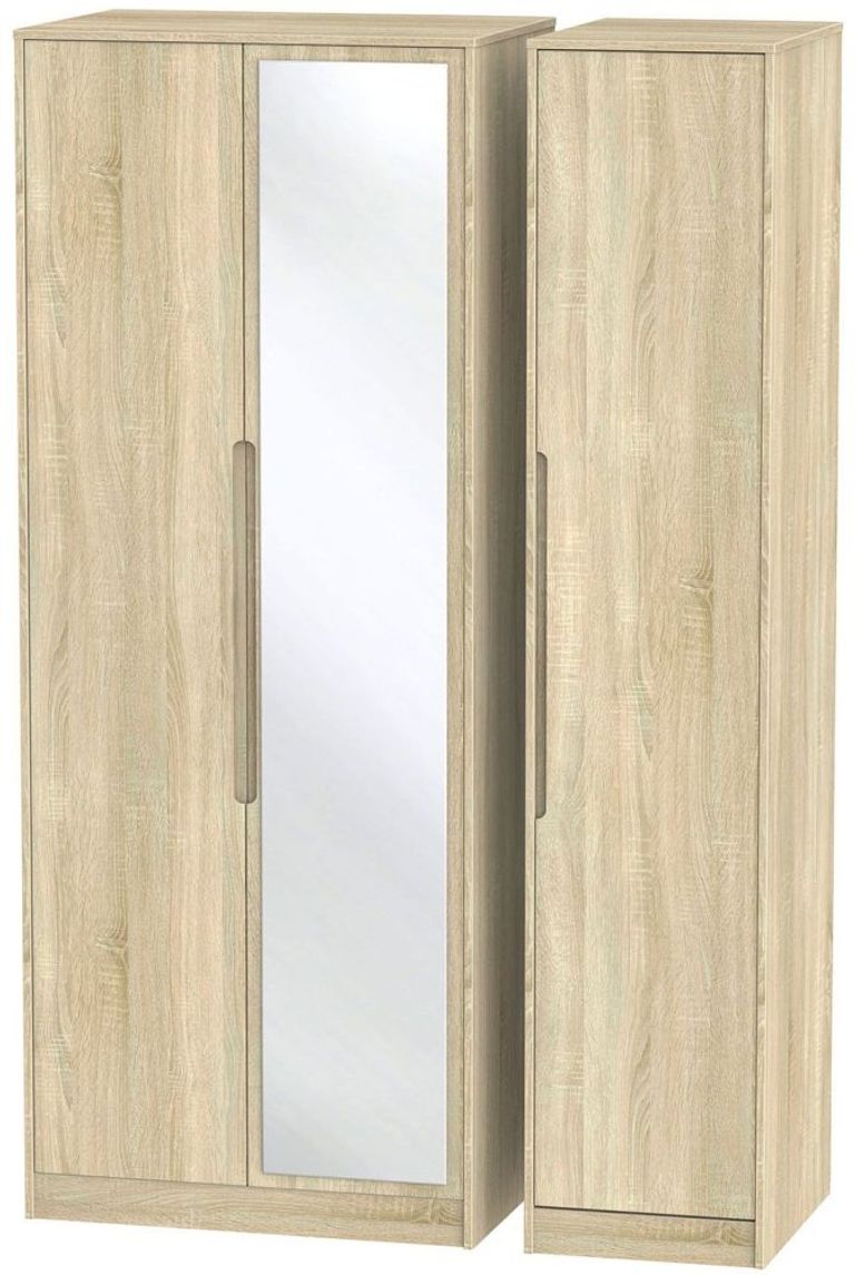 Monaco Oak Effect 3 Door Tall Triple Wardrobe - 1 Mirror