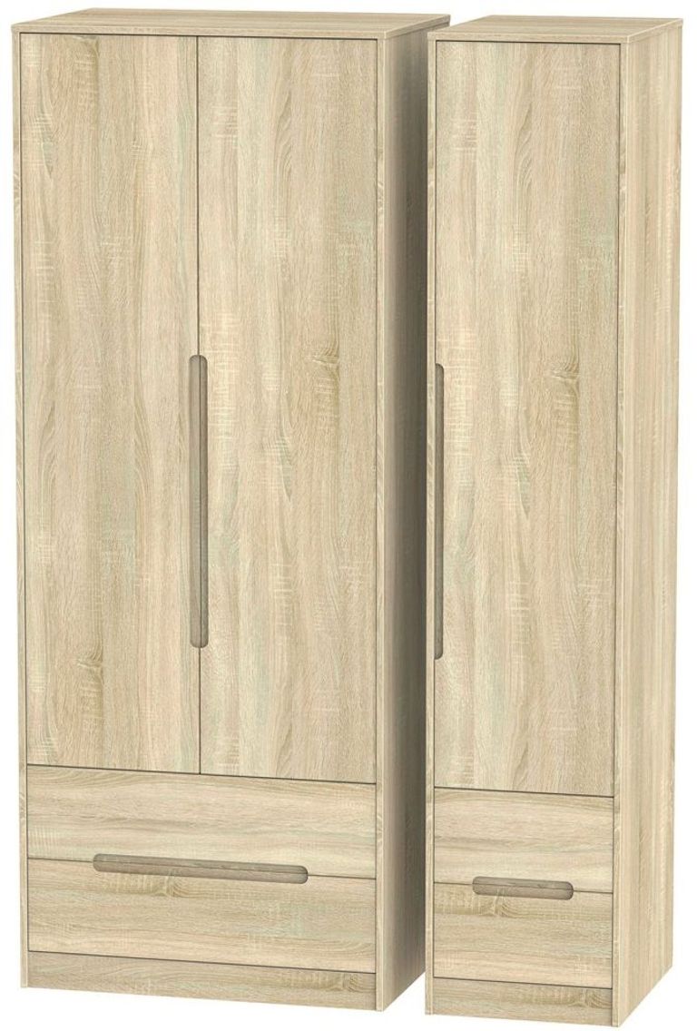 Monaco Oak Effect 3 Door Tall Triple Wardrobe - 4 Drawers