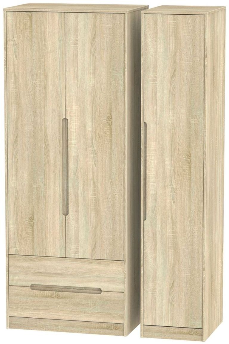 Monaco Oak Effect 3 Door Tall Triple Wardrobe - LHF 2 Drawers