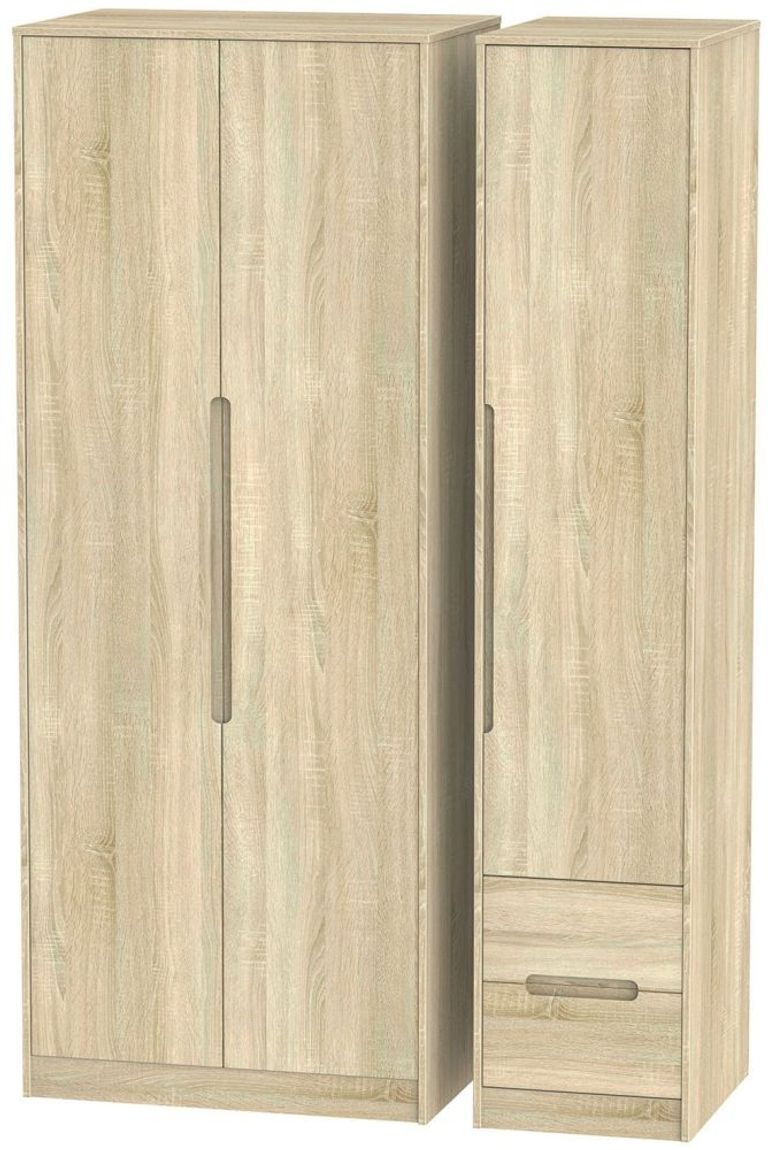 Monaco Oak Effect 3 Door Tall Triple Wardrobe - RHF 2 Drawers