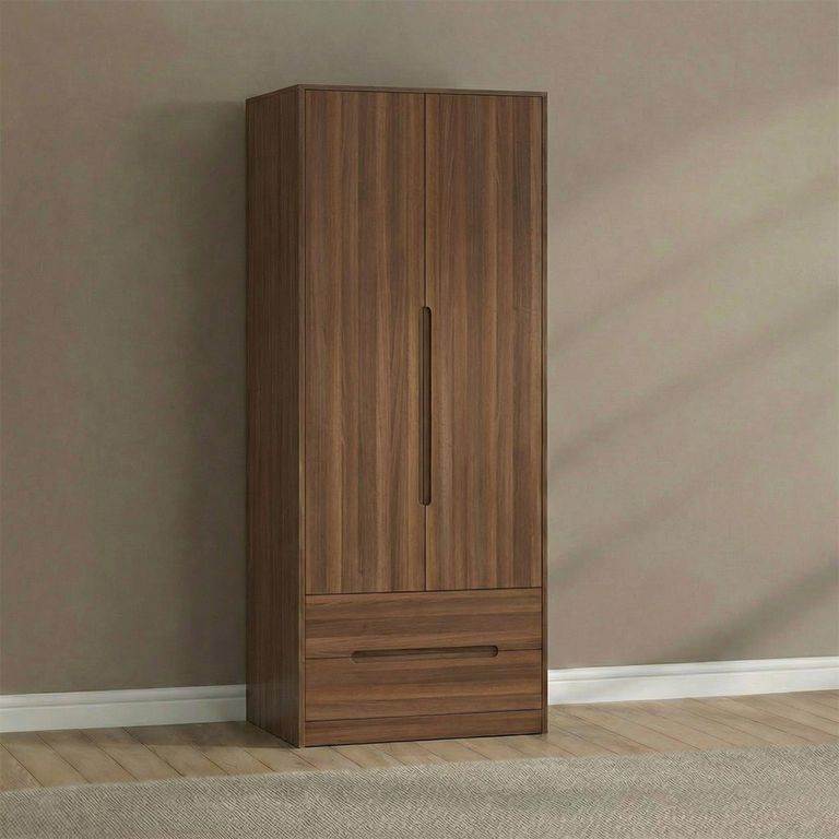 Monaco Wardrobe - 2 Door - 2 Drawers - Plain - Tall - Noche Walnut