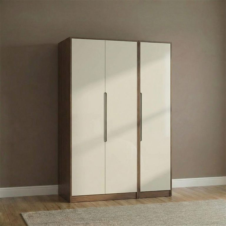 Monaco Wardrobe - 3 Door - Tall - Triple - Cashmere and Carini Walnut