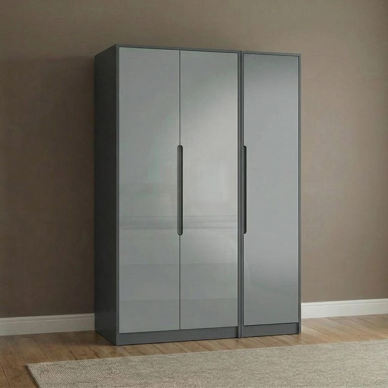 Monaco Wardrobe - 3 Door - Tall - Triple - Grey Gloss and Graphite