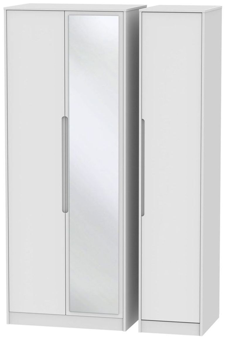 Monaco White 3 Door Tall Triple Wardrobe - 1 Mirror