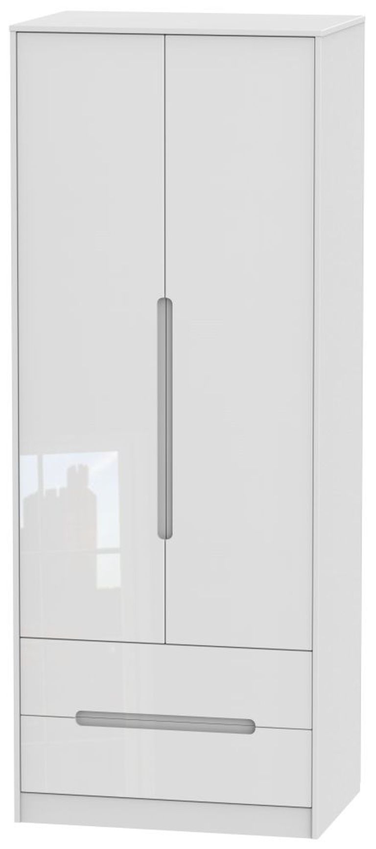 Monaco White Gloss 2 Door 2 Drawer Tall Wardrobe