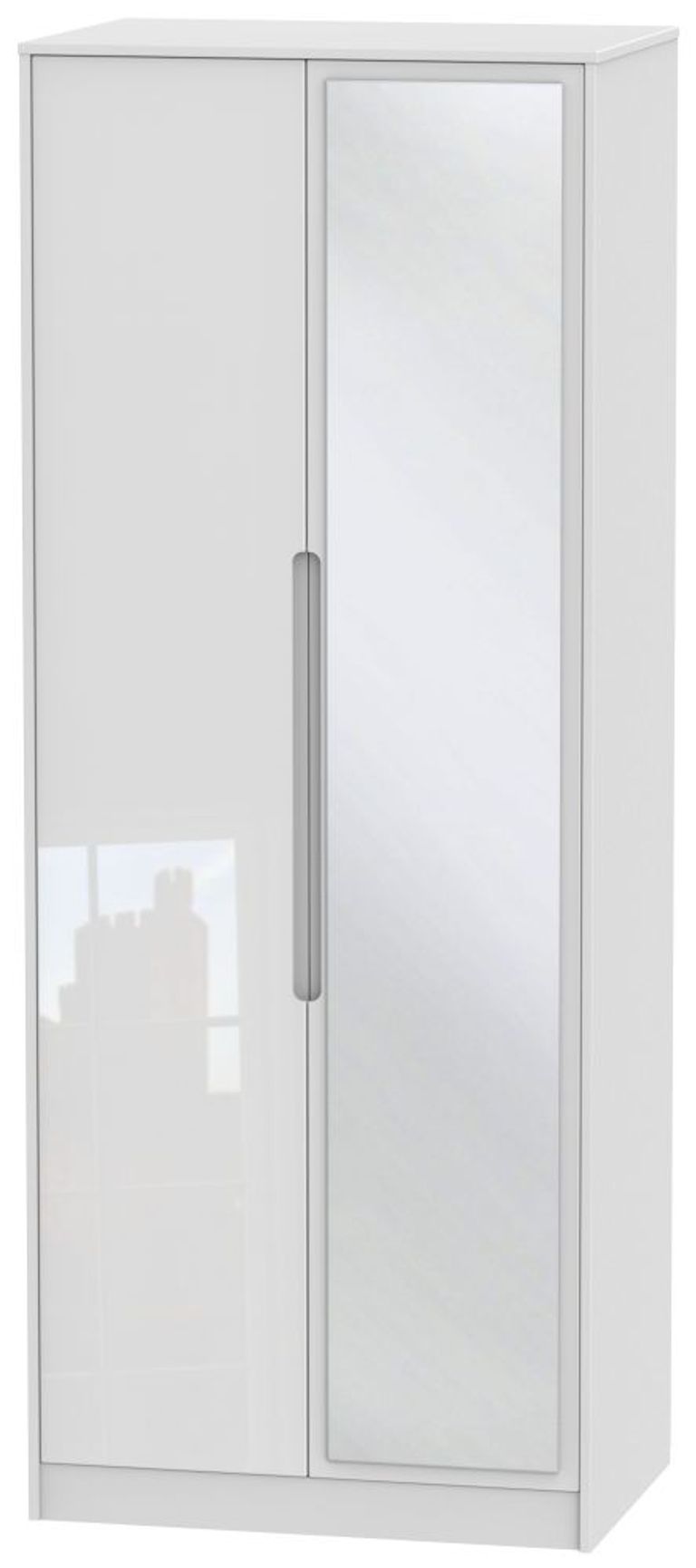 Monaco White Gloss 2 Door Tall Wardrobe - 1 Mirror