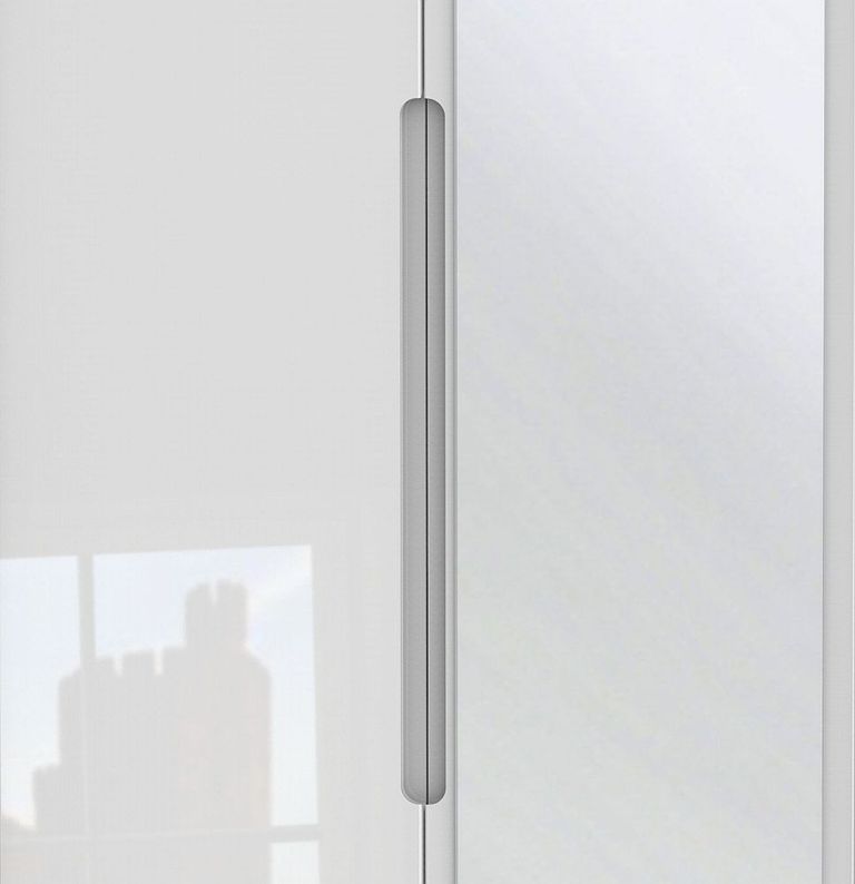 Monaco White Gloss 3 Door Tall Combi Wardrobe - 1 Mirror and LHF 2 Drawers